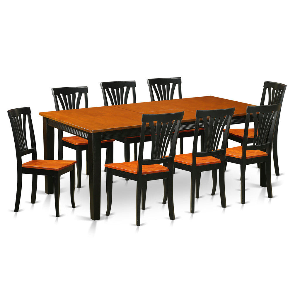 East West Furniture QUAV9-BCH-W 9 Piece Dining Table Set Includes a Rectangle Dining Room Table with Butterfly Leaf and 8 Wood Seat Chairs, 40x78 Inch, Black & Cherry