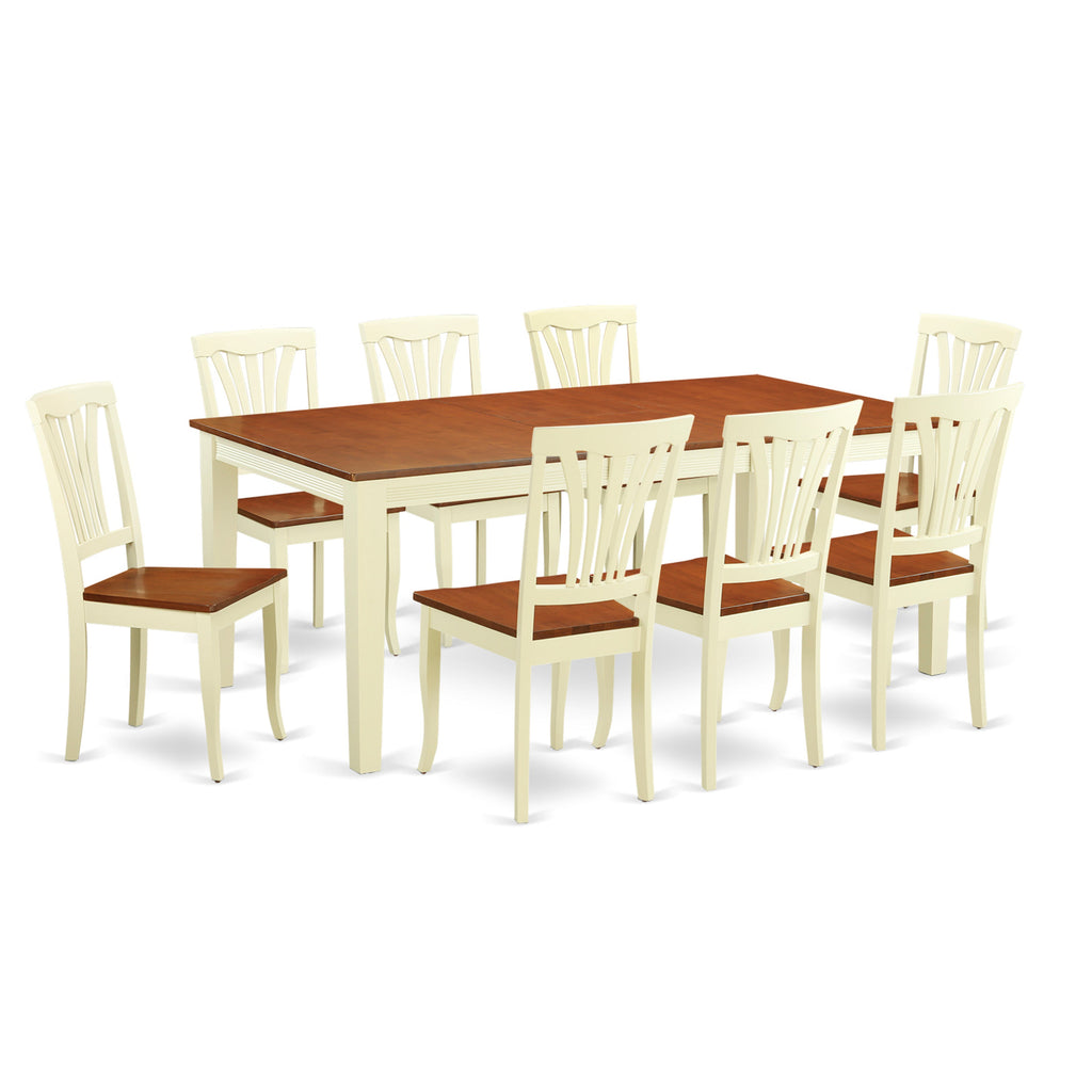 East West Furniture QUAV9-WHI-W 9 Piece Modern Dining Table Set Includes a Rectangle Wooden Table with Butterfly Leaf and 8 Dining Room Chairs, 40x78 Inch, Buttermilk & Cherry