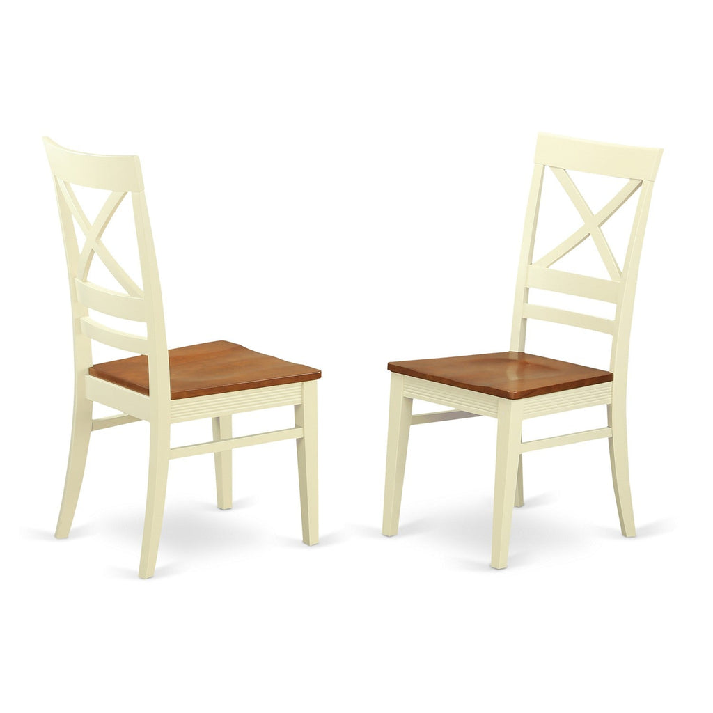 East West Furniture QUC-WHI-W Quincy Dining Room Chairs - Cross Back Solid Wood Seat Chairs, Set of 2, Buttermilk & Cherry