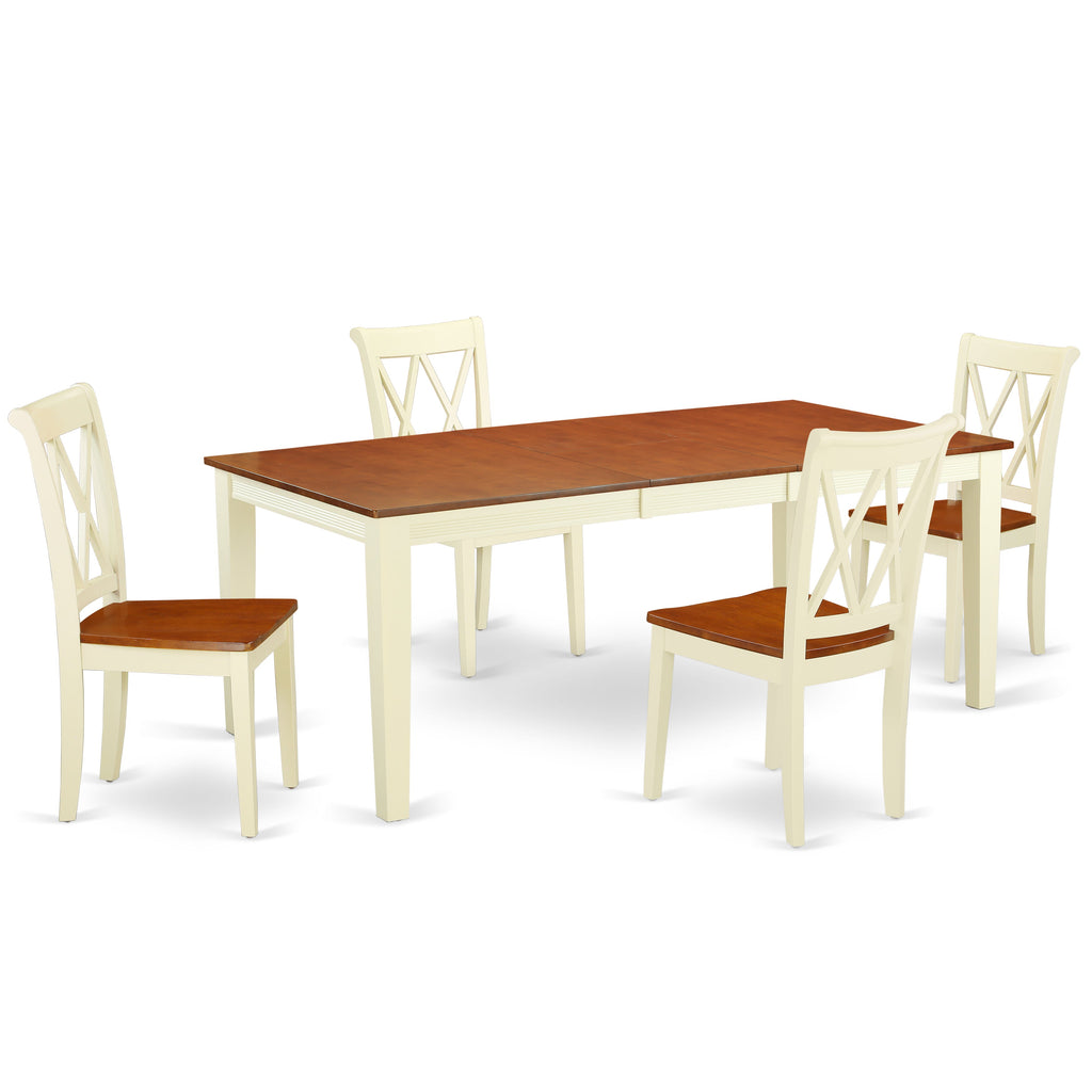 East West Furniture QUCL5-BMK-W 5 Piece Kitchen Table Set for 4 Includes a Rectangle Dining Room Table with Butterfly Leaf and 4 Solid Wood Seat Chairs, 40x78 Inch, Buttermilk & Cherry