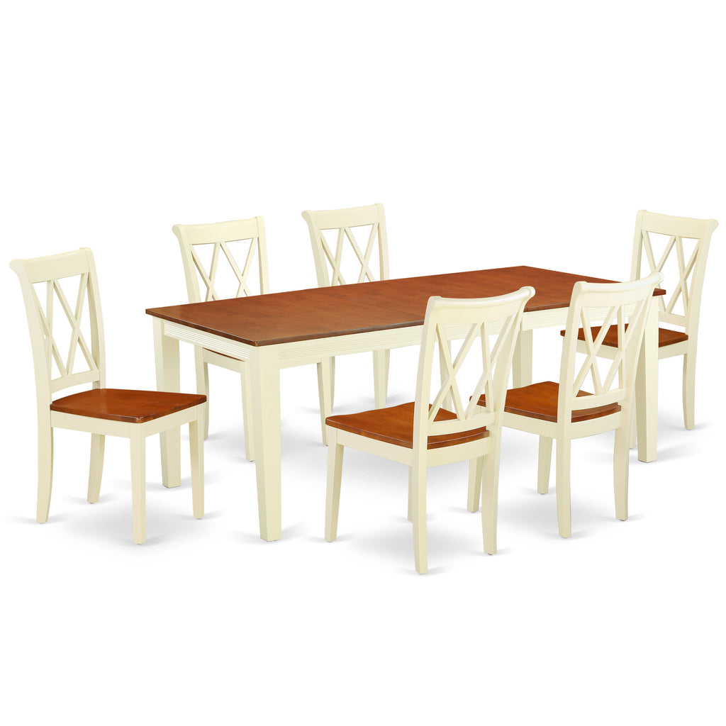 East West Furniture QUCL7-BMK-W 7 Piece Dining Room Table Set Consist of a Rectangle Wooden Table with Butterfly Leaf and 6 Kitchen Dining Chairs, 40x78 Inch, Buttermilk & Cherry