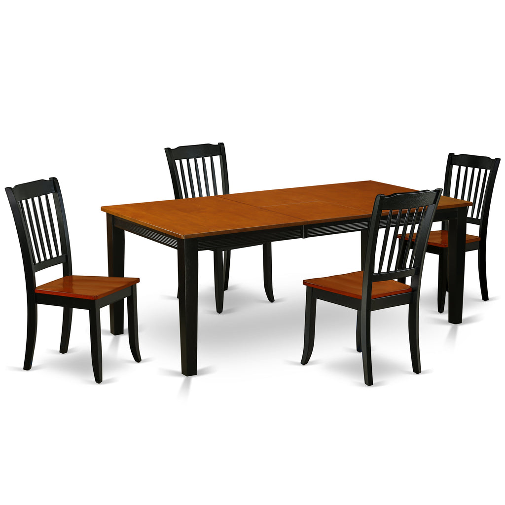 East West Furniture QUDA5-BCH-W 5 Piece Dinette Set for 4 Includes a Rectangle Dining Table with Butterfly Leaf and 4 Dining Room Chairs, 40x78 Inch, Black & Cherry