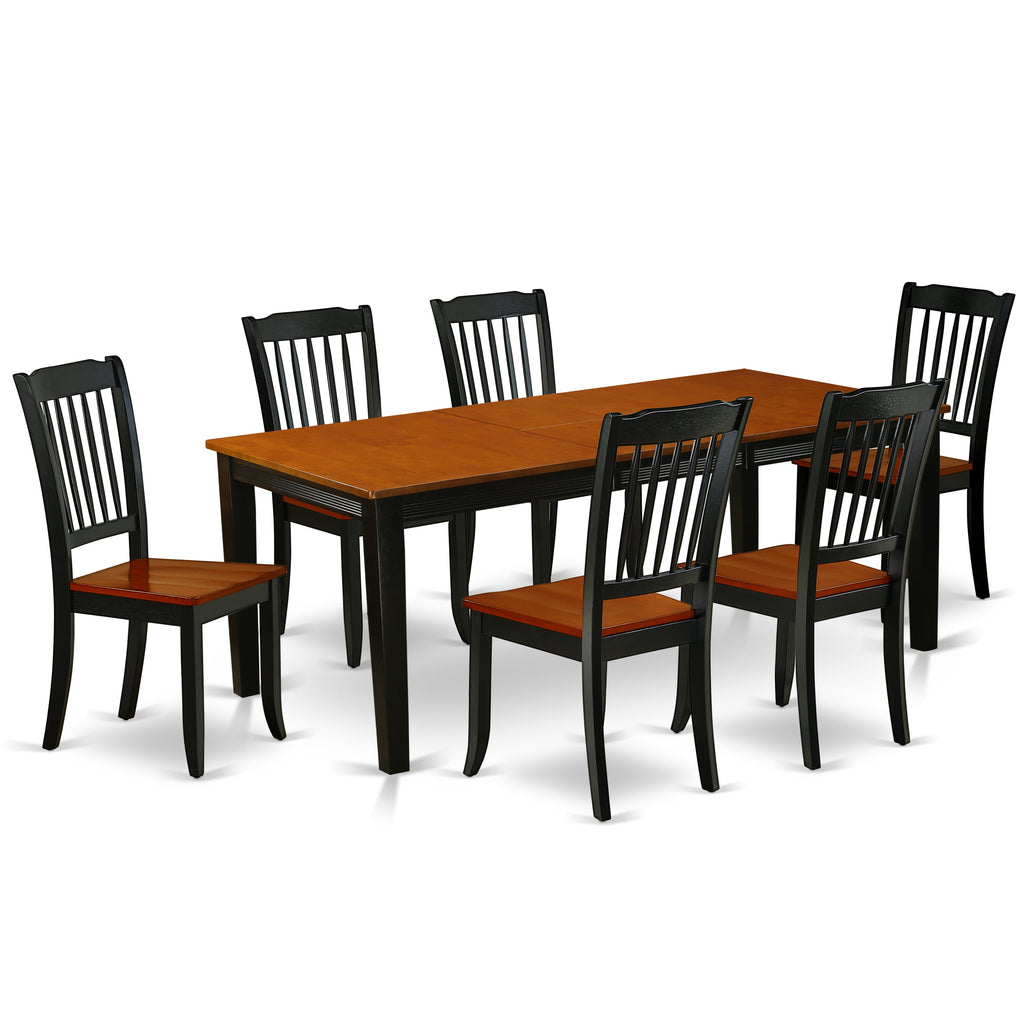 East West Furniture QUDA7-BCH-W 7 Piece Dining Table Set Consist of a Rectangle Dining Room Table with Butterfly Leaf and 6 Wood Seat Chairs, 40x78 Inch, Black & Cherry