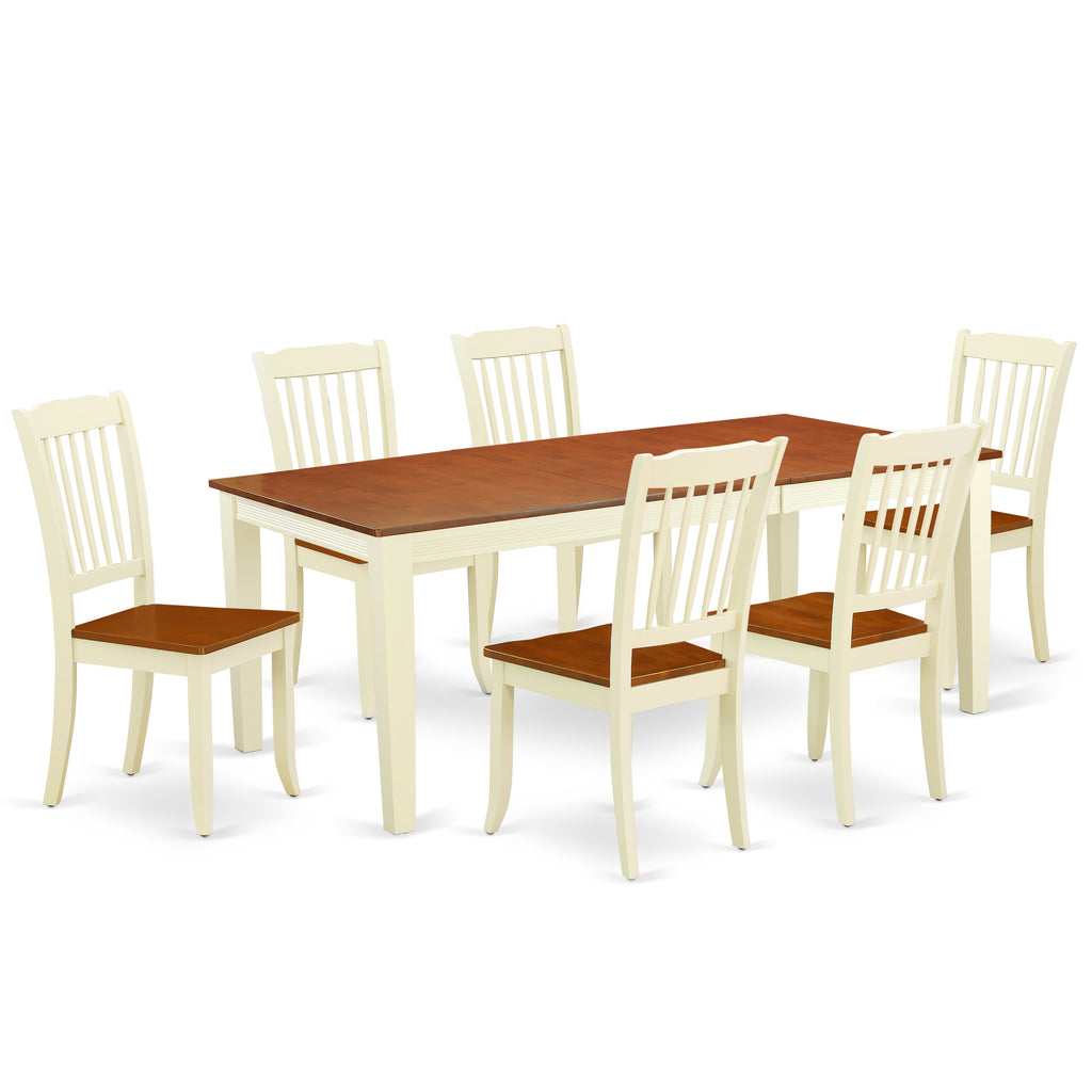 East West Furniture QUDA7-BMK-W 7 Piece Dining Table Set Consist of a Rectangle Wooden Table with Butterfly Leaf and 6 Dining Room Chairs, 40x78 Inch, Buttermilk & Cherry