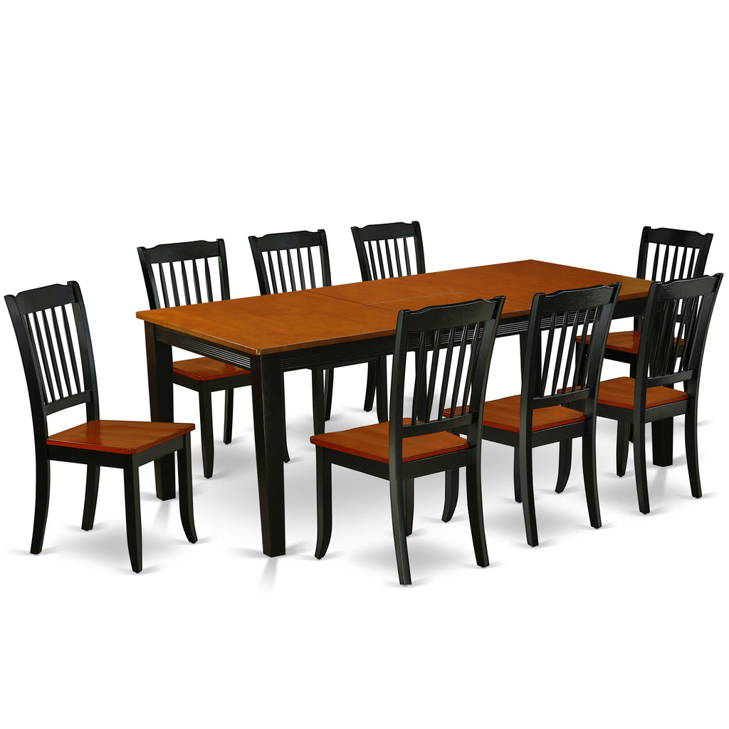 East West Furniture QUDA9-BCH-W 9 Piece Modern Dining Table Set Includes a Rectangle Wooden Table with Butterfly Leaf and 8 Dining Room Chairs, 40x78 Inch, Black & Cherry