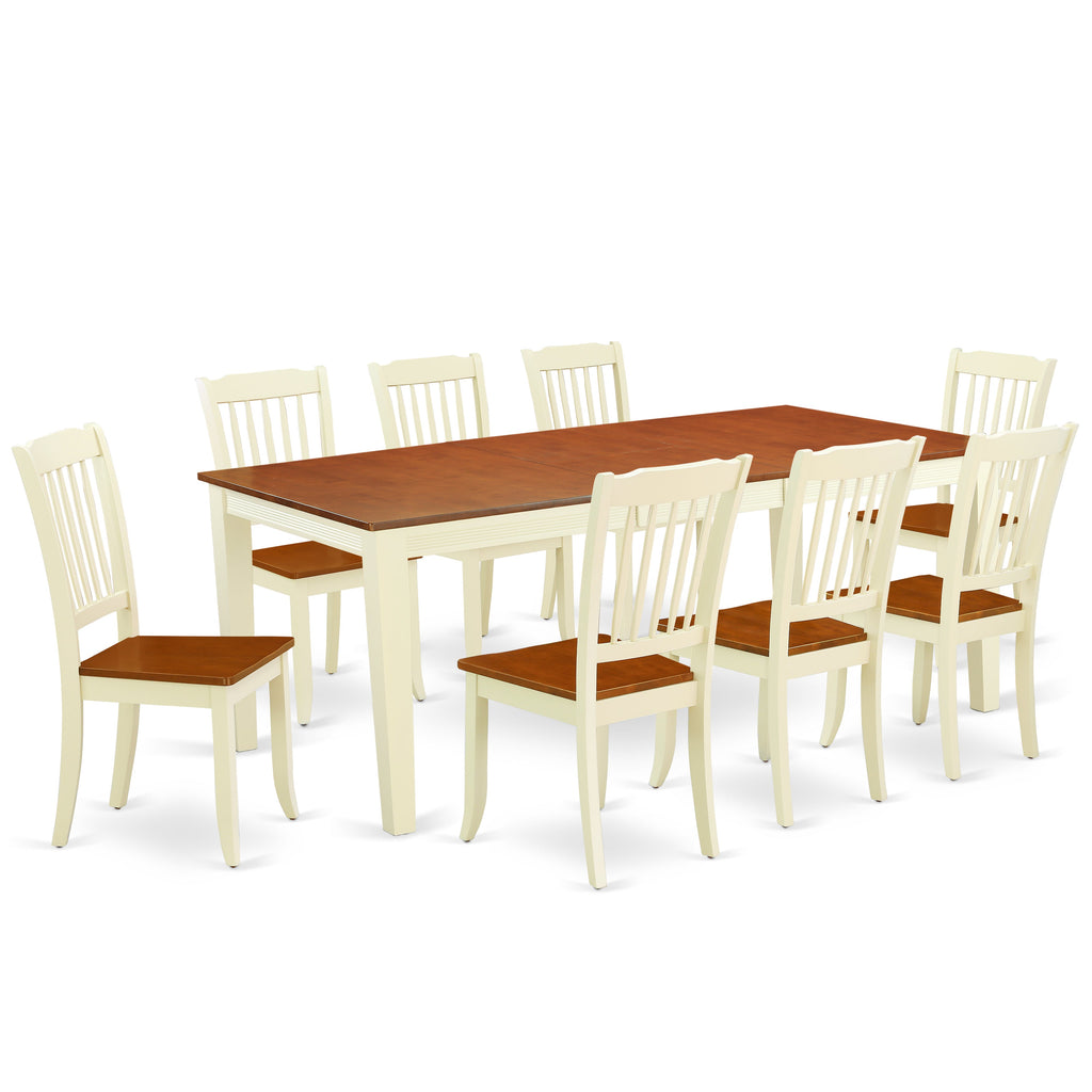 East West Furniture QUDA9-BMK-W 9 Piece Dining Table Set Includes a Rectangle Wooden Table with Butterfly Leaf and 8 Dining Room Chairs, 40x78 Inch, Buttermilk & Cherry