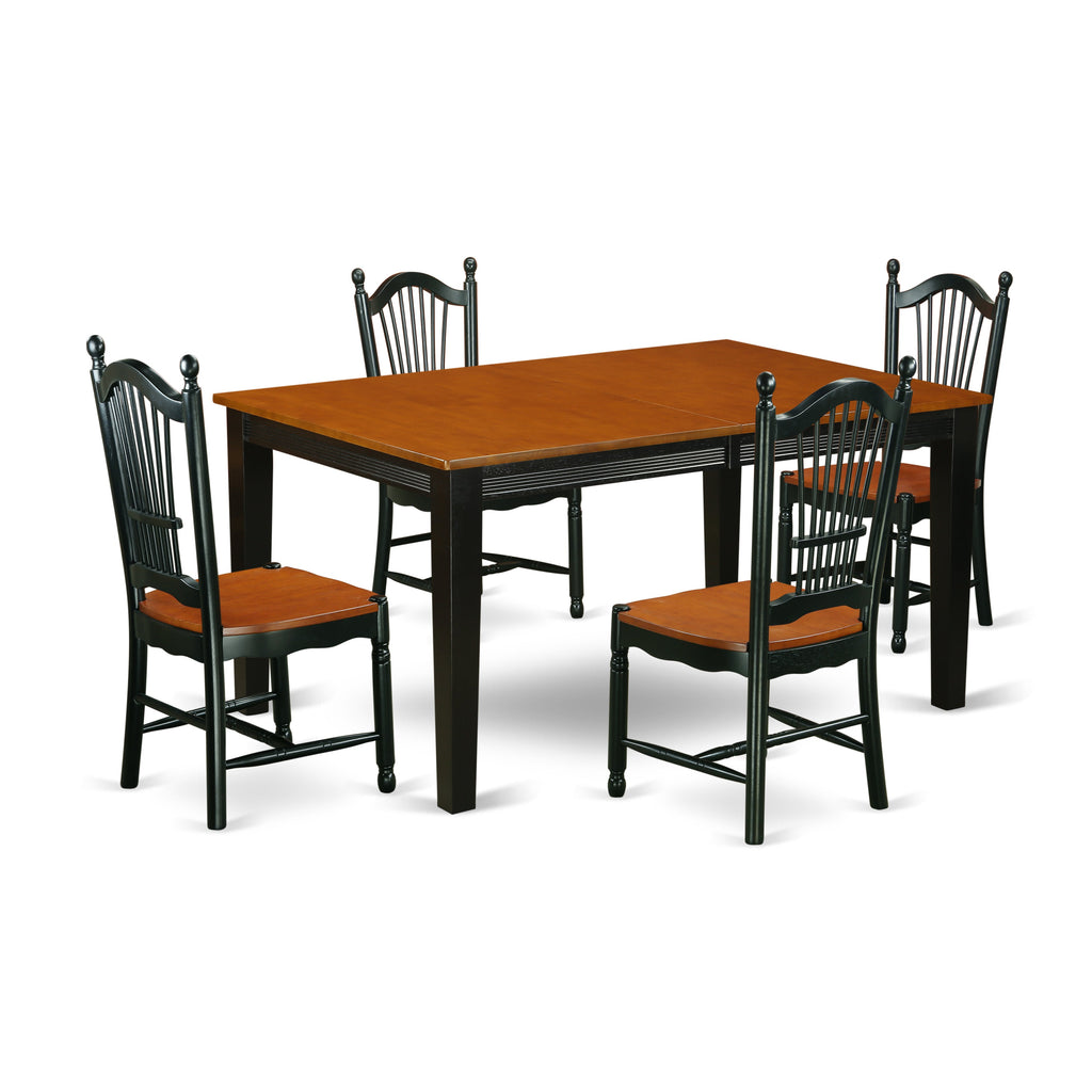 East West Furniture QUDO5-BCH-W 5 Piece Modern Dining Table Set Includes a Rectangle Wooden Table with Butterfly Leaf and 4 Dining Room Chairs, 40x78 Inch, Black & Cherry