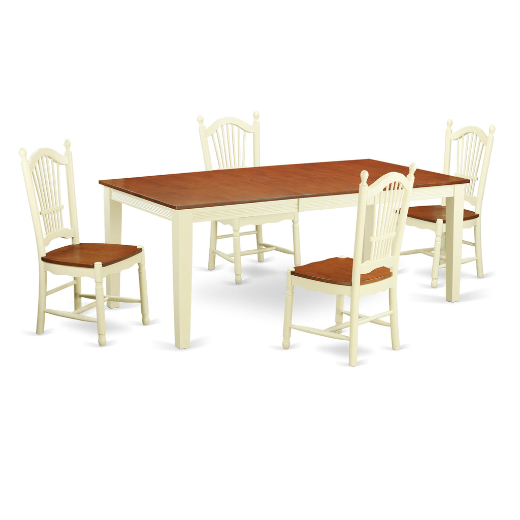 East West Furniture QUDO5-WHI-W 5 Piece Dinette Set for 4 Includes a Rectangle Dining Table with Butterfly Leaf and 4 Dining Room Chairs, 40x78 Inch, Buttermilk & Cherry