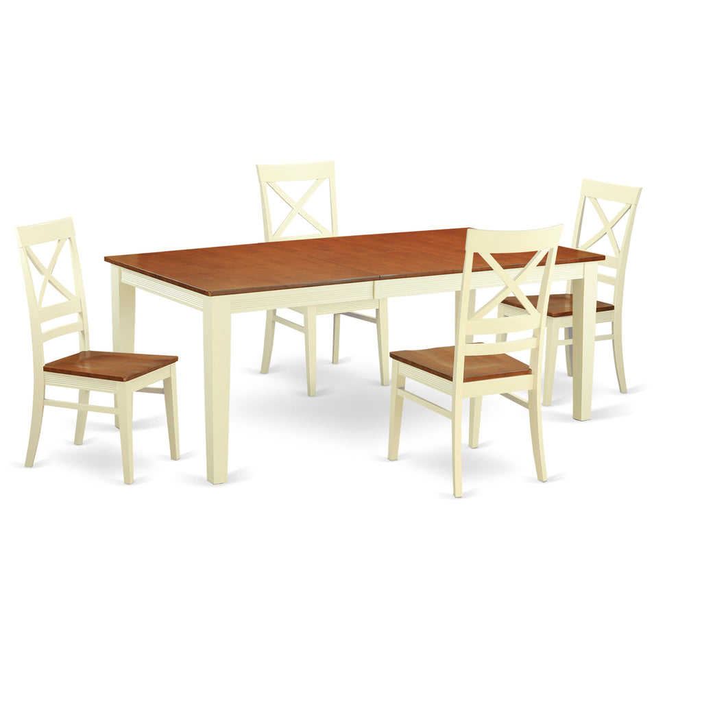 East West Furniture QUIN5-WHI-W 5 Piece Dining Room Table Set Includes a Rectangle Kitchen Table with Butterfly Leaf and 4 Dining Chairs, 40x78 Inch, Buttermilk & Cherry