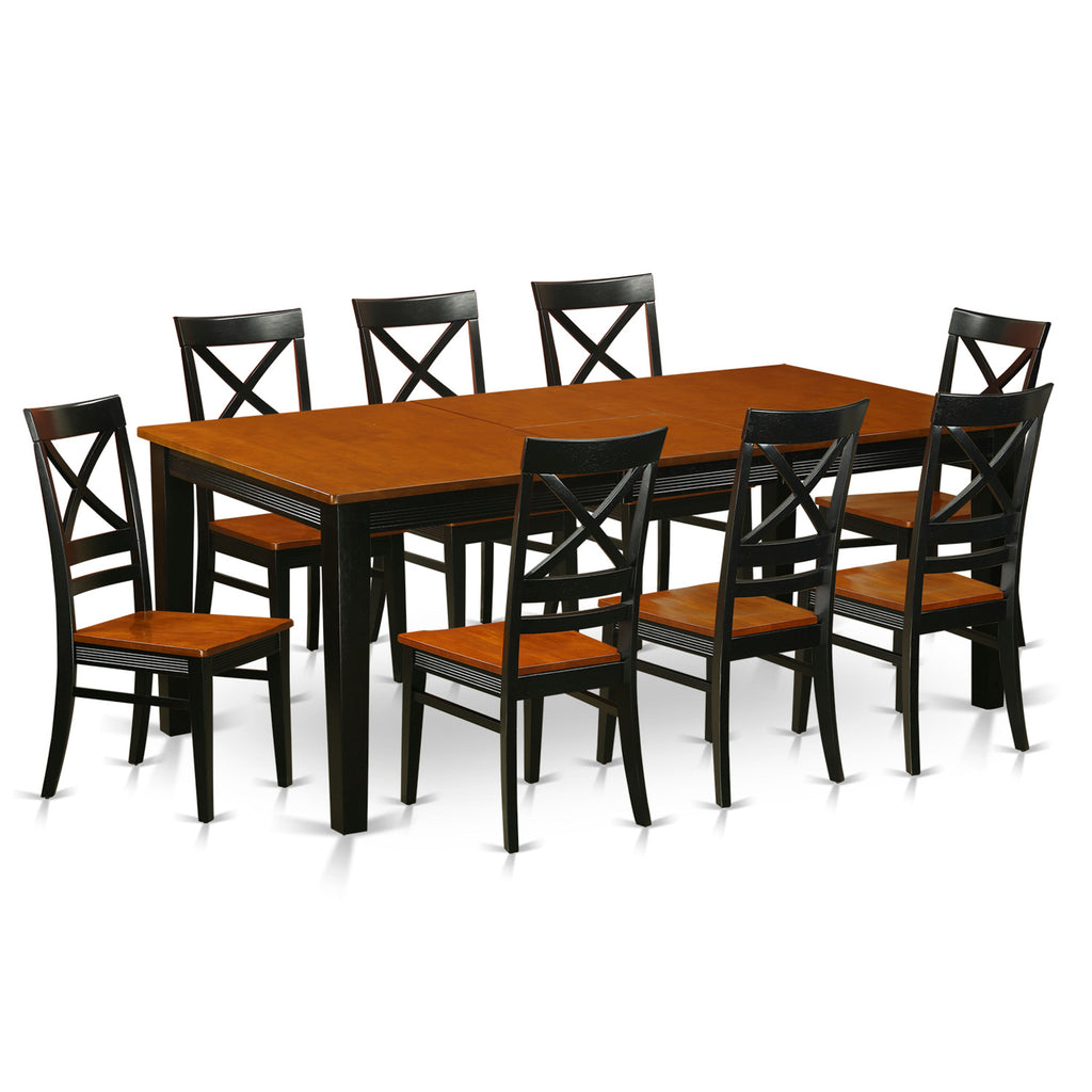 East West Furniture QUIN9-BLK-W 9 Piece Dining Room Furniture Set Includes a Rectangle Wooden Table with Butterfly Leaf and 8 Kitchen Dining Chairs, 40x78 Inch, Black & Cherry