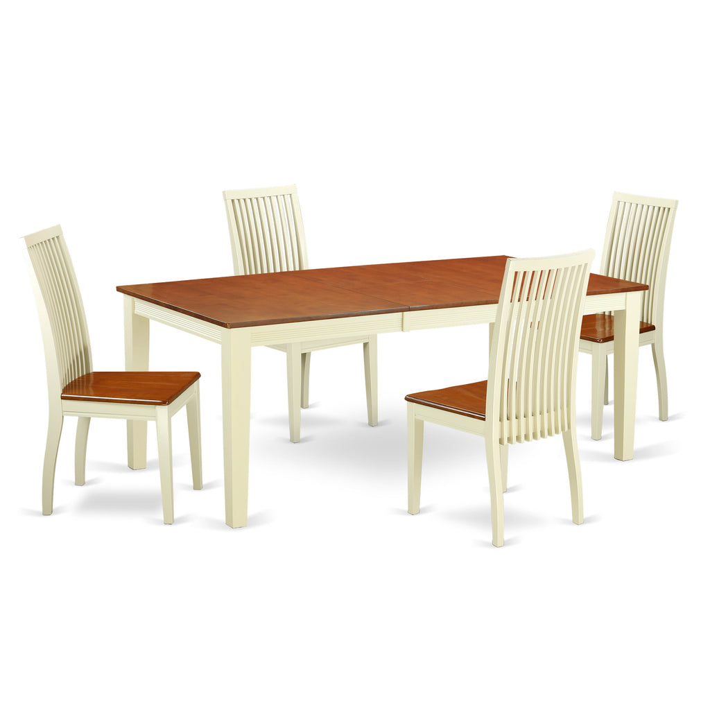 East West Furniture QUIP5-BMK-W 5 Piece Dinette Set for 4 Includes a Rectangle Dining Room Table with Butterfly Leaf and 4 Kitchen Dining Chairs, 40x78 Inch, Buttermilk & Cherry