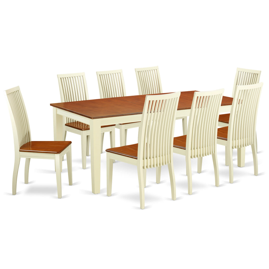 East West Furniture QUIP9-BMK-W 9 Piece Dining Room Table Set Includes a Rectangle Kitchen Table with Butterfly Leaf and 8 Dining Chairs, 40x78 Inch, Buttermilk & Cherry