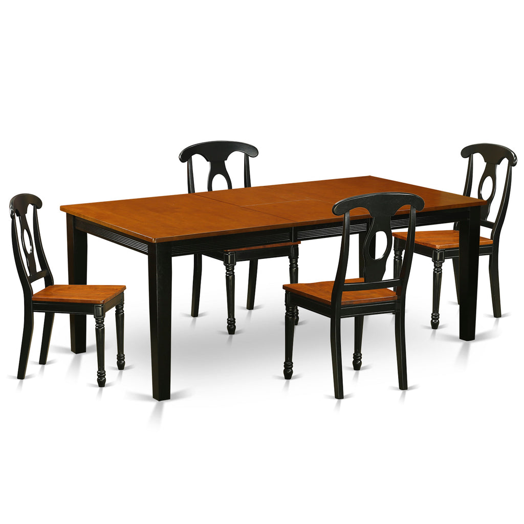 East West Furniture QUKE5-BCH-W 5 Piece Kitchen Table Set for 4 Includes a Rectangle Dining Room Table with Butterfly Leaf and 4 Dining Chairs, 40x78 Inch, Black & Cherry