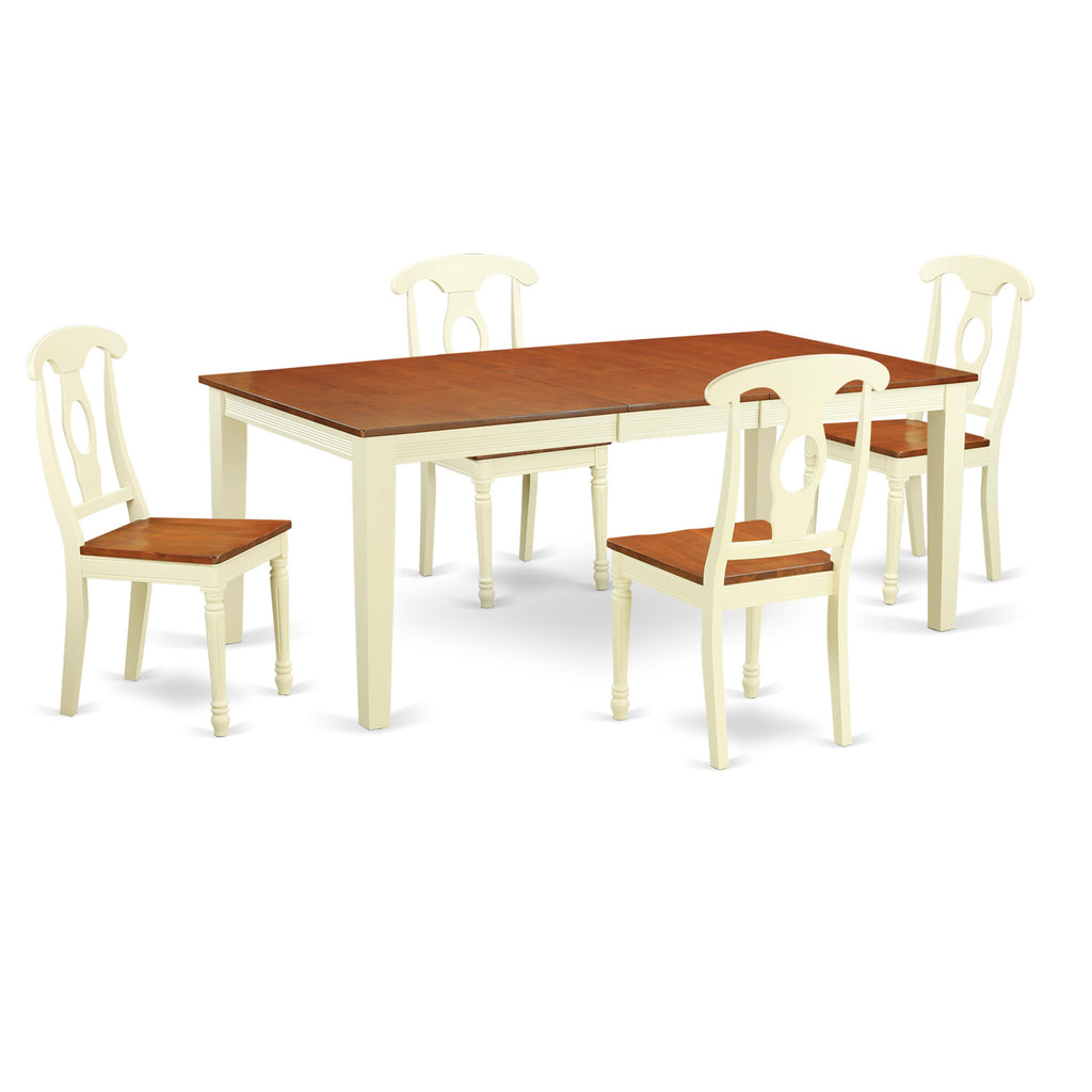 East West Furniture QUKE5-WHI-W 5 Piece Dining Room Furniture Set Includes a Rectangle Wooden Table with Butterfly Leaf and 4 Kitchen Dining Chairs, 40x78 Inch, Buttermilk & Cherry