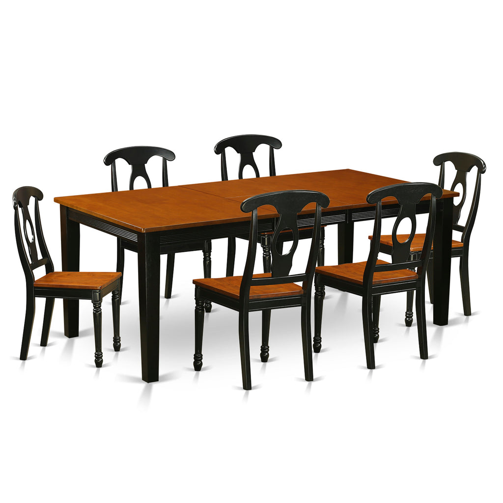 East West Furniture QUKE7-BCH-W 7 Piece Dining Table Set Consist of a Rectangle Dining Room Table with Butterfly Leaf and 6 Wood Seat Chairs, 40x78 Inch, Black & Cherry