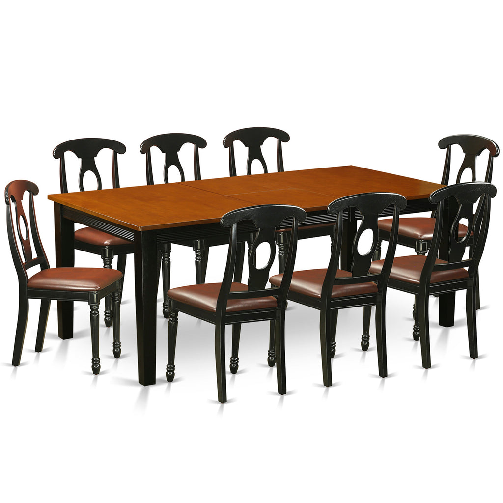 East West Furniture QUKE9-BCH-LC 9 Piece Dining Table Set Includes a Rectangle Dinner Table with Butterfly Leaf and 8 Faux Leather Dining Room Chairs, 40x78 Inch, Black & Cherry