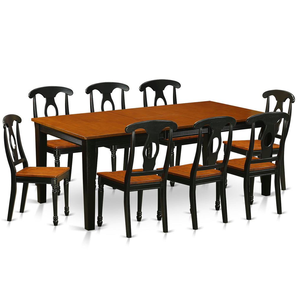 East West Furniture QUKE9-BCH-W 9 Piece Dining Room Furniture Set Includes a Rectangle Kitchen Table with Butterfly Leaf and 8 Dining Chairs, 40x78 Inch, Black & Cherry