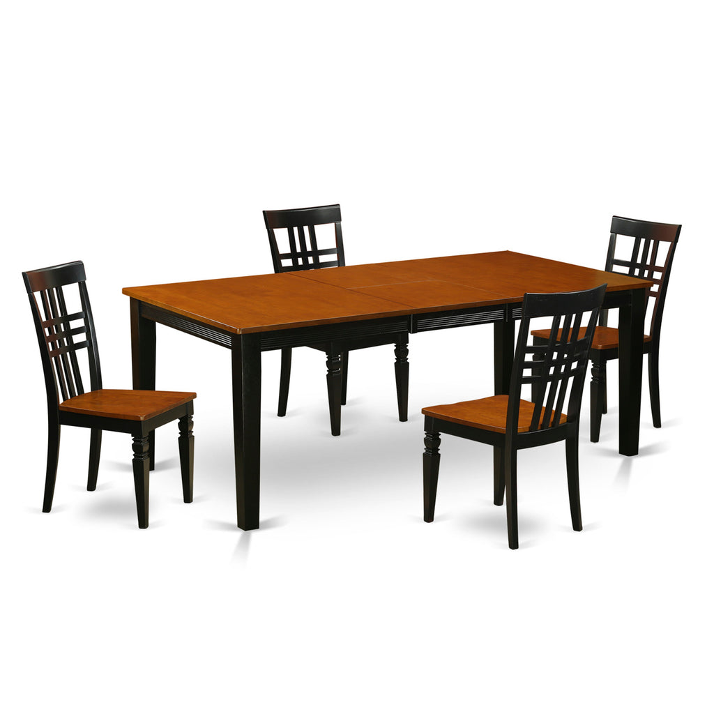 East West Furniture QULG5-BCH-W 5 Piece Kitchen Table Set for 4 Includes a Rectangle Dining Room Table with Butterfly Leaf and 4 Solid Wood Seat Chairs, 40x78 Inch, Black & Cherry