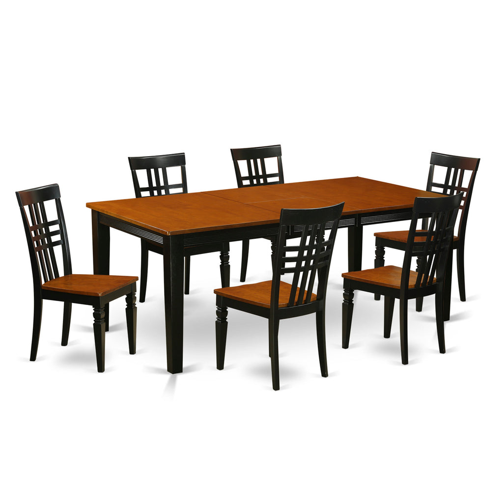 East West Furniture QULG7-BCH-W 7 Piece Dining Room Furniture Set Consist of a Rectangle Kitchen Table with Butterfly Leaf and 6 Dining Chairs, 40x78 Inch, Black & Cherry