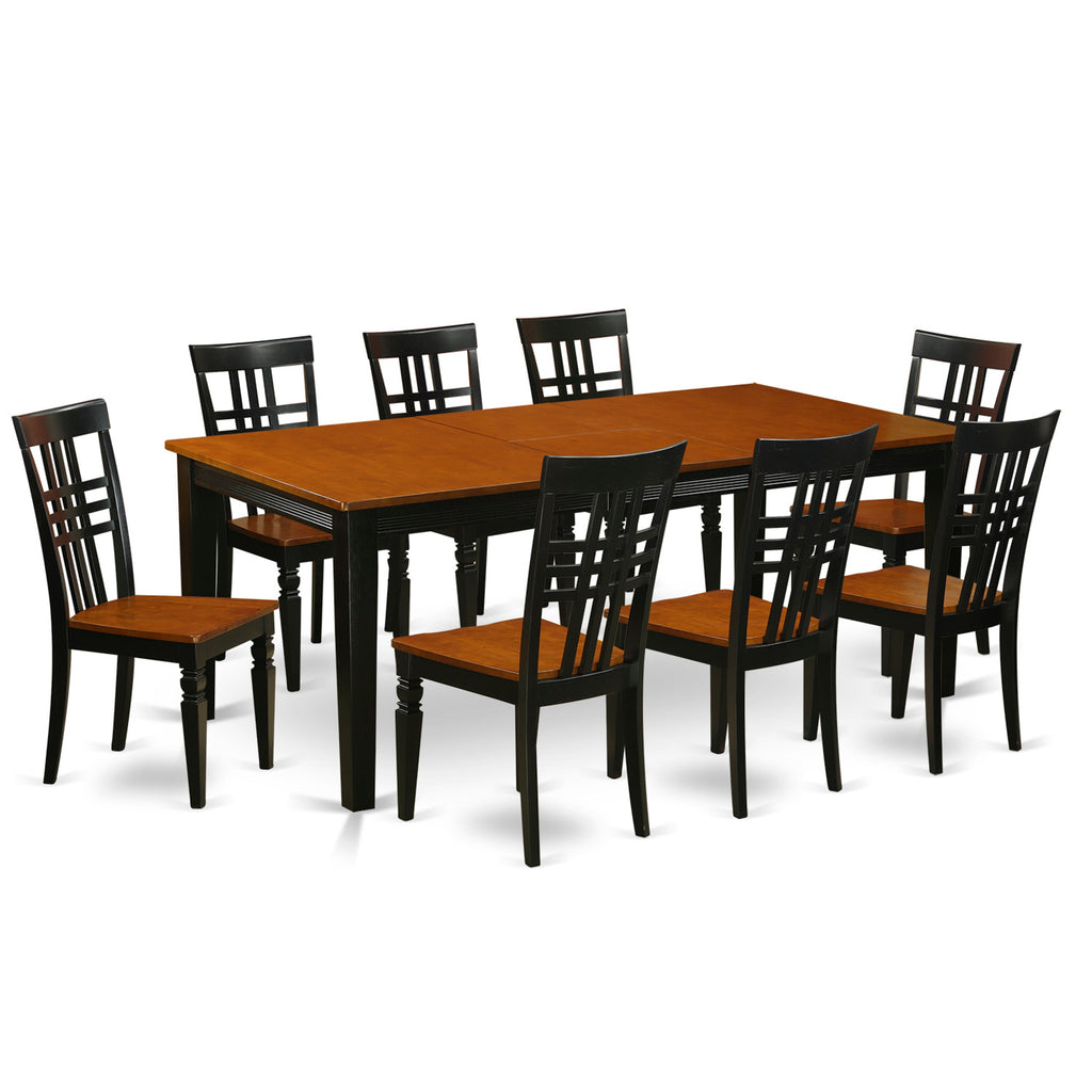 East West Furniture QULG9-BCH-W 9 Piece Dining Table Set Includes a Rectangle Dining Room Table with Butterfly Leaf and 8 Wood Seat Chairs, 40x78 Inch, Black & Cherry