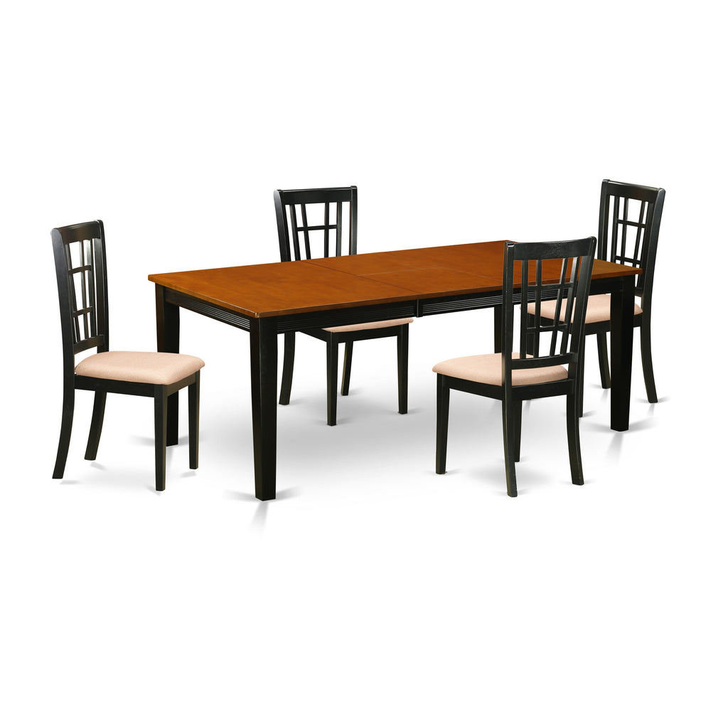 East West Furniture QUNI5-BCH-C 5 Piece Kitchen Table Set for 4 Includes a Rectangle Dining Table with Butterfly Leaf and 4 Linen Fabric Dining Room Chairs, 40x78 Inch, Black & Cherry