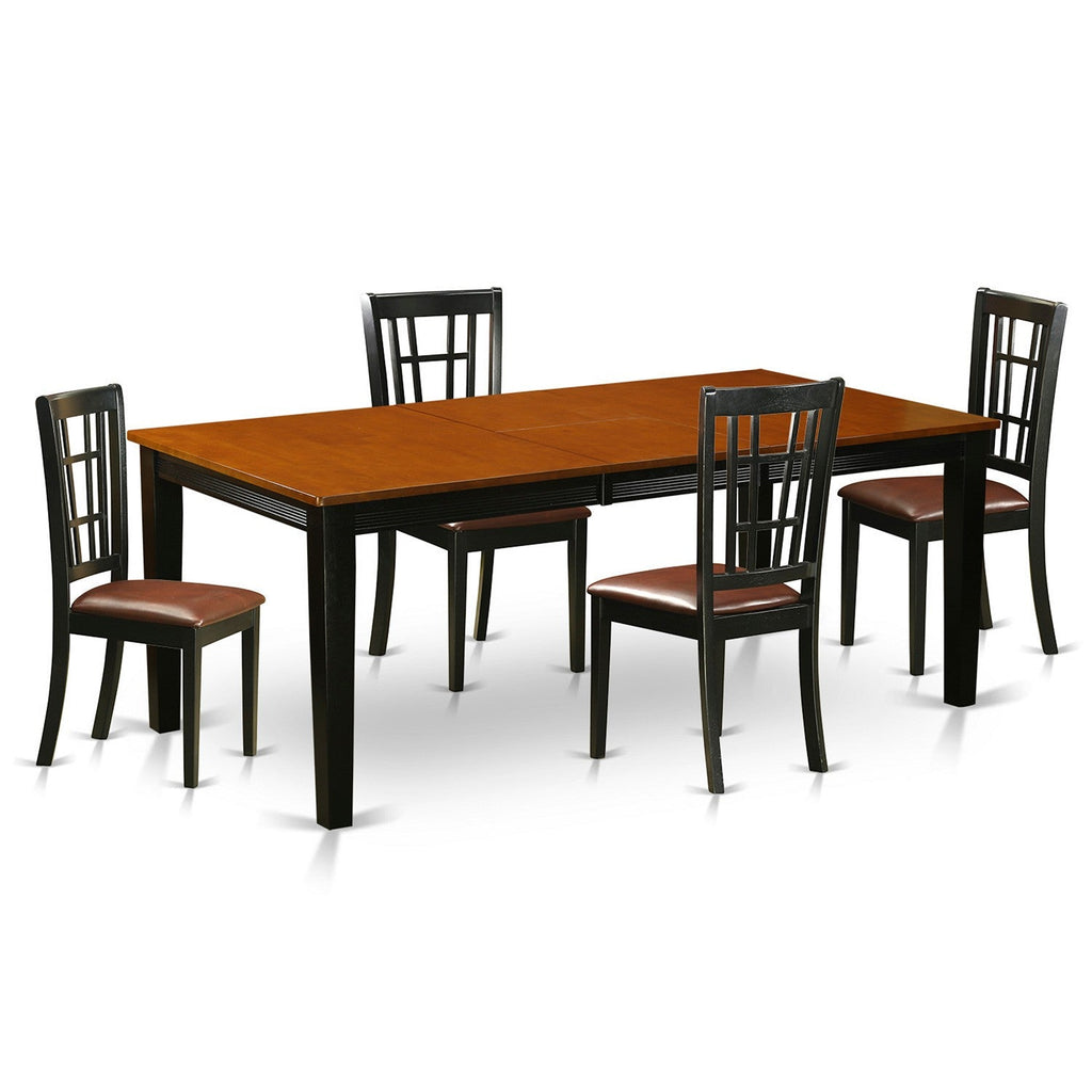 East West Furniture QUNI5-BCH-LC 5 Piece Modern Dining Table Set Includes a Rectangle Wooden Table with Butterfly Leaf and 4 Faux Leather Upholstered Chairs, 40x78 Inch, Black & Cherry