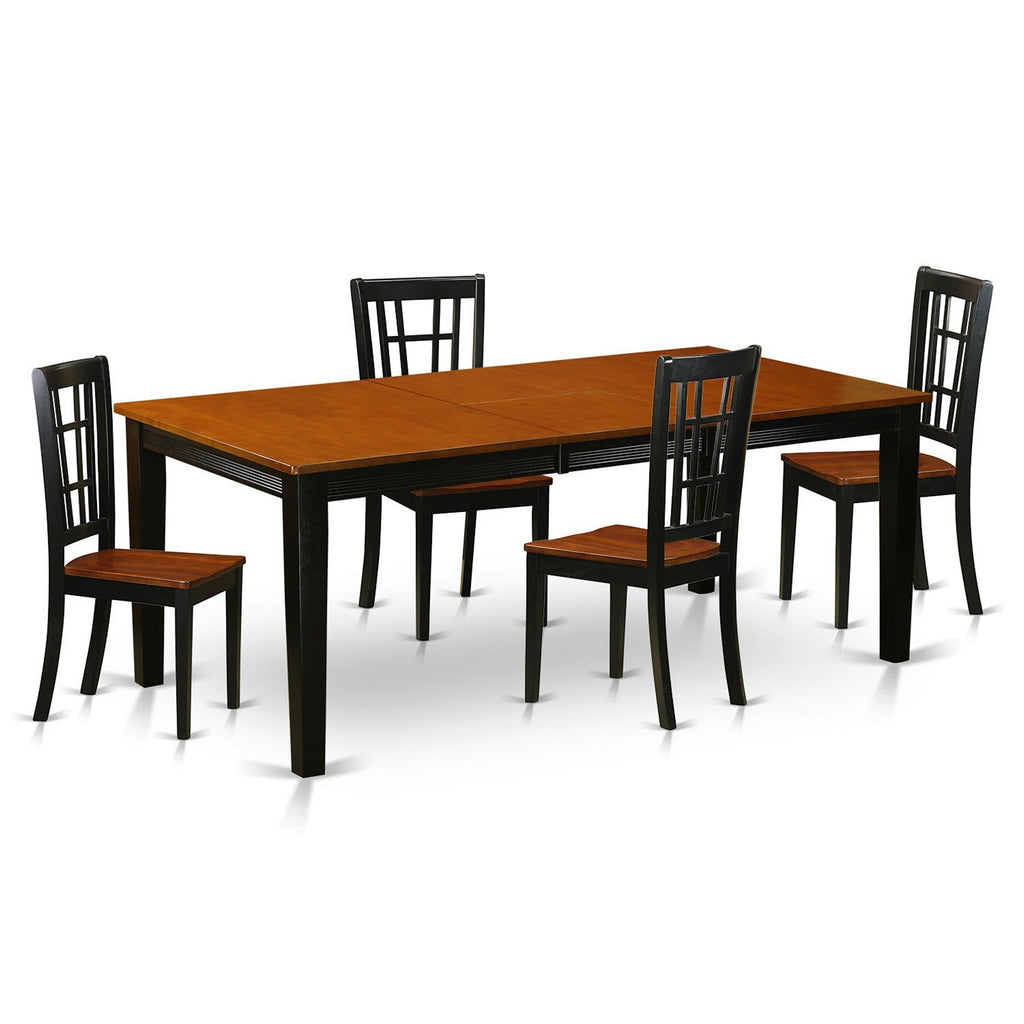 East West Furniture QUNI5-BCH-W 5 Piece Dining Room Table Set Includes a Rectangle Kitchen Table with Butterfly Leaf and 4 Dining Chairs, 40x78 Inch, Black & Cherry