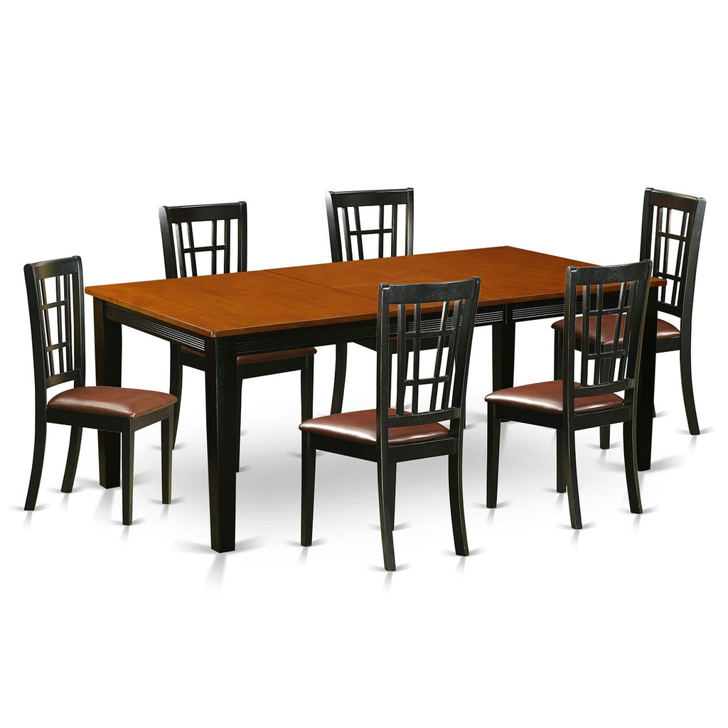 East West Furniture QUNI7-BCH-LC 7 Piece Dining Room Table Set Consist of a Rectangle Wooden Table with Butterfly Leaf and 6 Faux Leather Kitchen Dining Chairs, 40x78 Inch, Black & Cherry