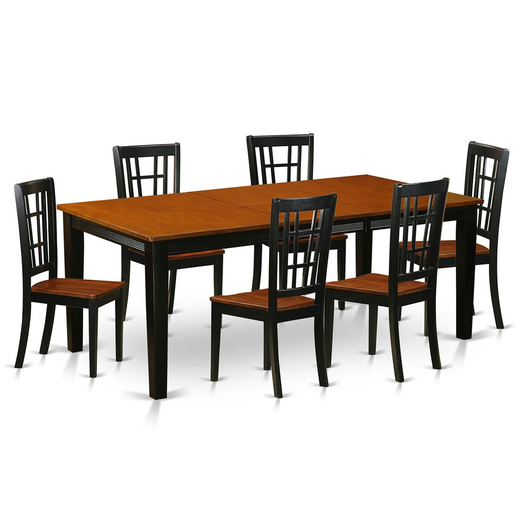 East West Furniture QUNI7-BCH-W 7 Piece Kitchen Table Set Consist of a Rectangle Dining Table with Butterfly Leaf and 6 Dining Room Chairs, 40x78 Inch, Black & Cherry