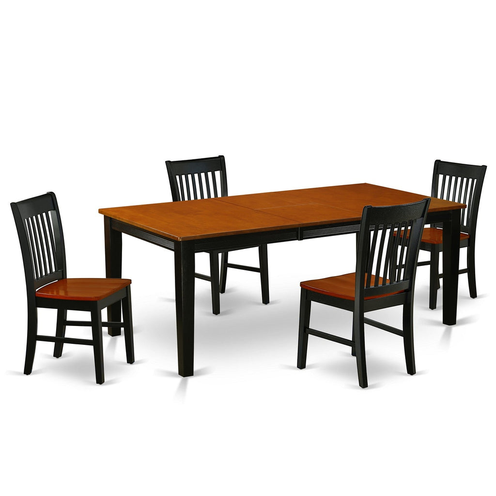 East West Furniture QUNO5-BCH-W 5 Piece Kitchen Table & Chairs Set Includes a Rectangle Dining Table with Butterfly Leaf and 4 Dining Room Chairs, 40x78 Inch, Black & Cherry