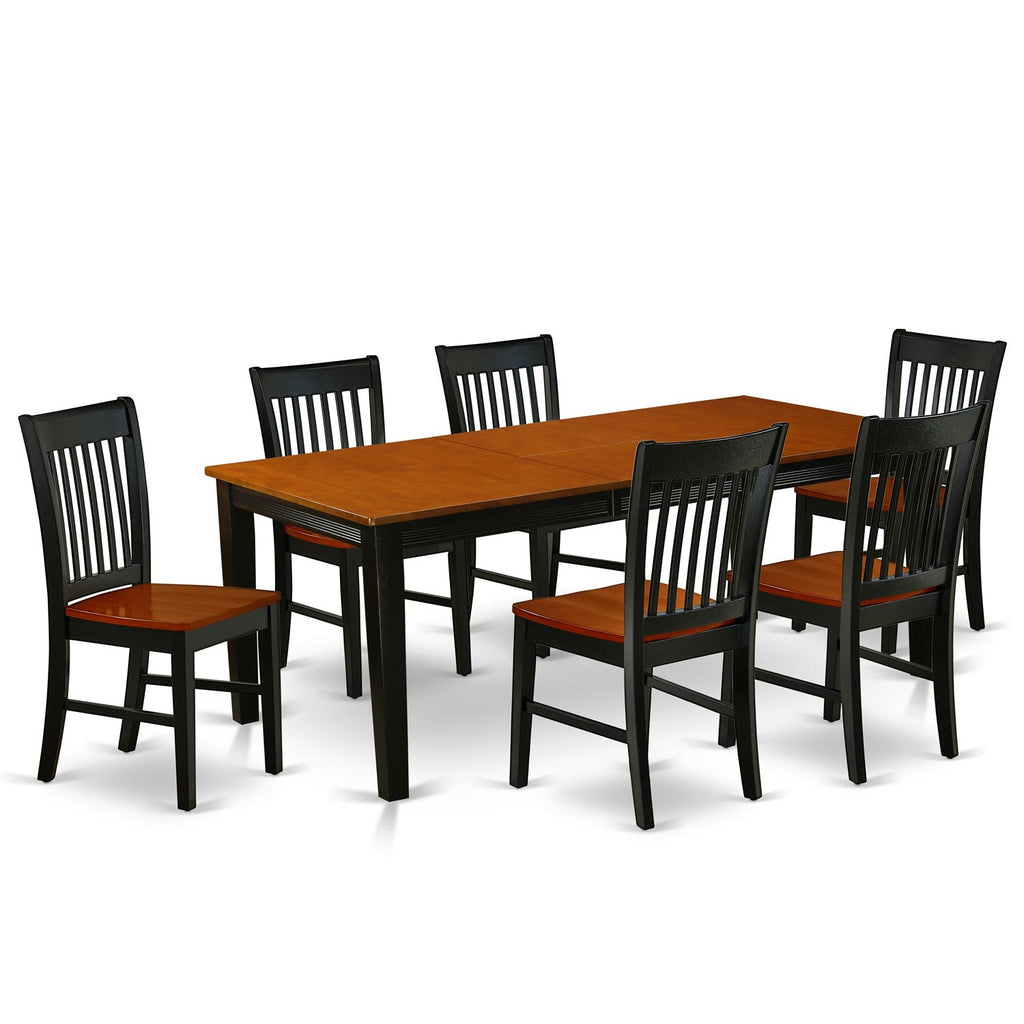 East West Furniture QUNO7-BCH-W 7 Piece Dining Room Table Set Consist of a Rectangle Kitchen Table with Butterfly Leaf and 6 Dining Chairs, 40x78 Inch, Black & Cherry