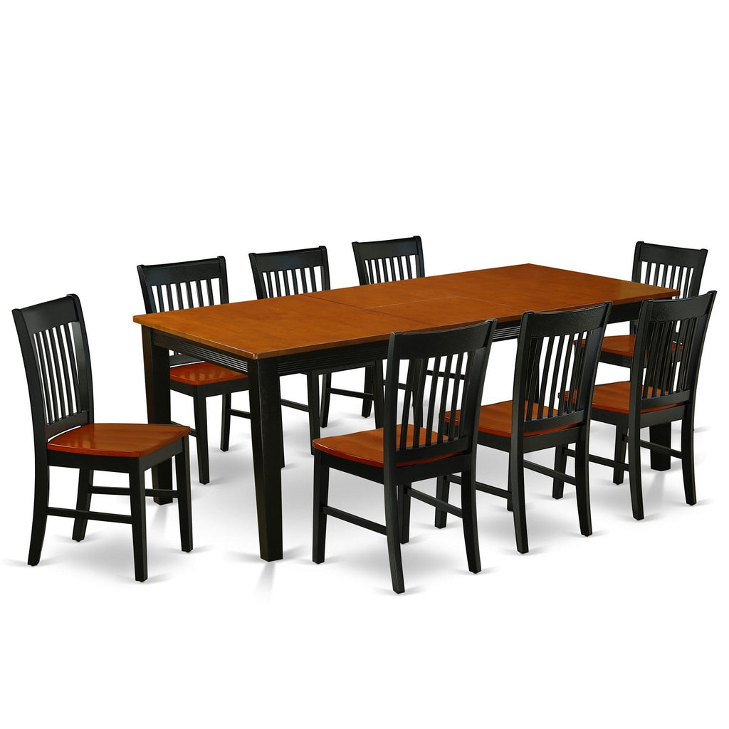 East West Furniture QUNO9-BCH-W 9 Piece Dining Set Includes a Rectangle Dining Table with Butterfly Leaf and 8 Kitchen Chairs, 40x78 Inch, Black & Cherry