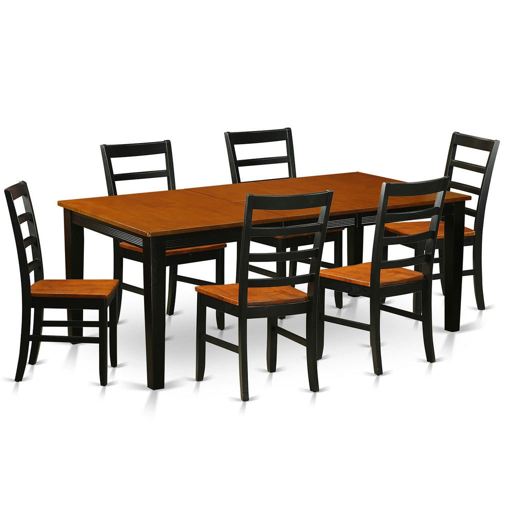 East West Furniture QUPF7-BCH-W 7 Piece Kitchen Table & Chairs Set Consist of a Rectangle Dining Table with Butterfly Leaf and 6 Dining Room Chairs, 40x78 Inch, Black & Cherry