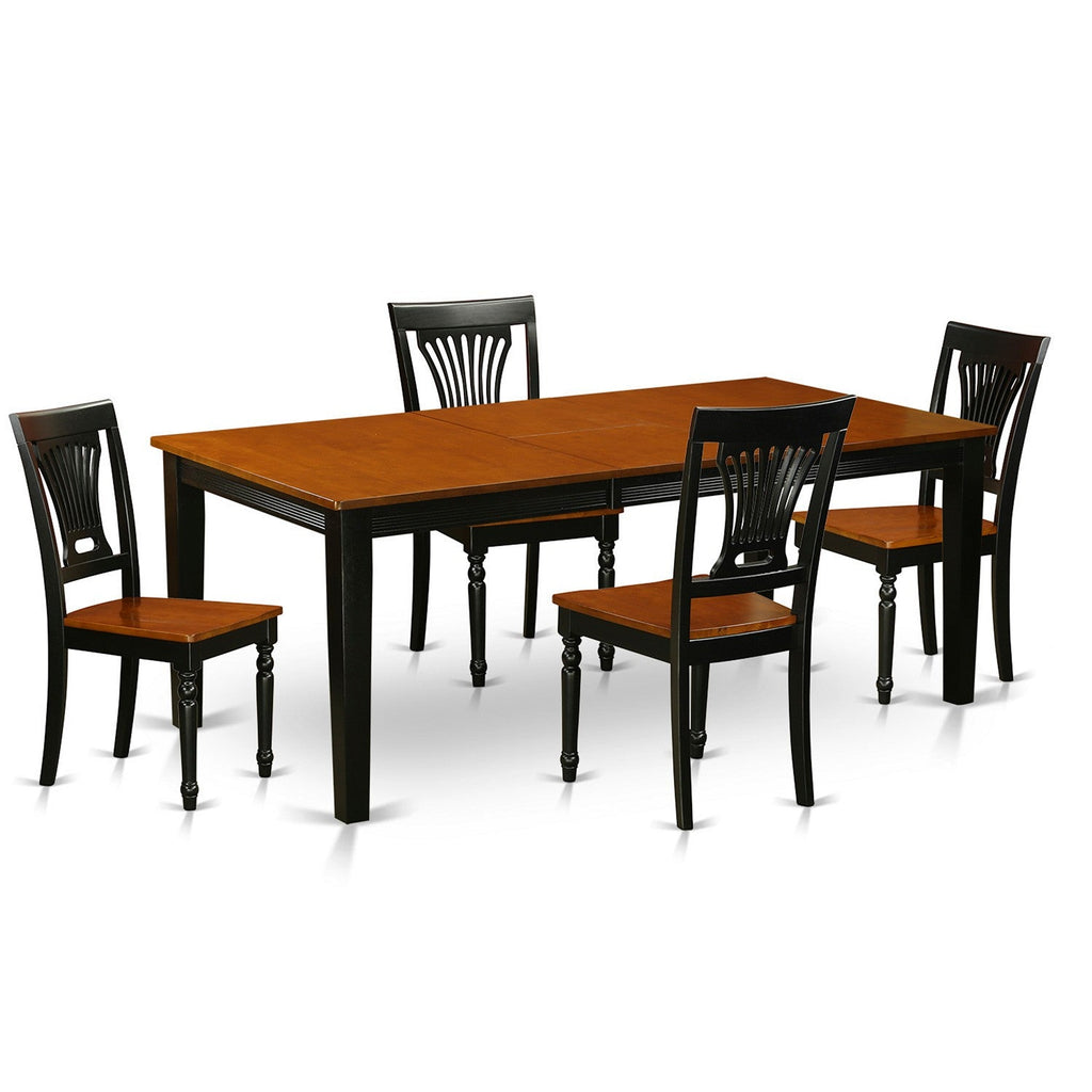 East West Furniture QUPL5-BCH-W 5 Piece Kitchen Table & Chairs Set Includes a Rectangle Dining Table with Butterfly Leaf and 4 Dining Room Chairs, 40x78 Inch, Black & Cherry