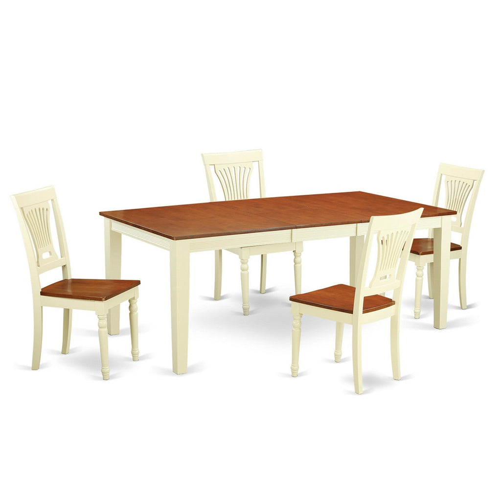 East West Furniture QUPL5-WHI-W 5 Piece Modern Dining Table Set Includes a Rectangle Wooden Table with Butterfly Leaf and 4 Dining Chairs, 40x78 Inch, Buttermilk & Cherry