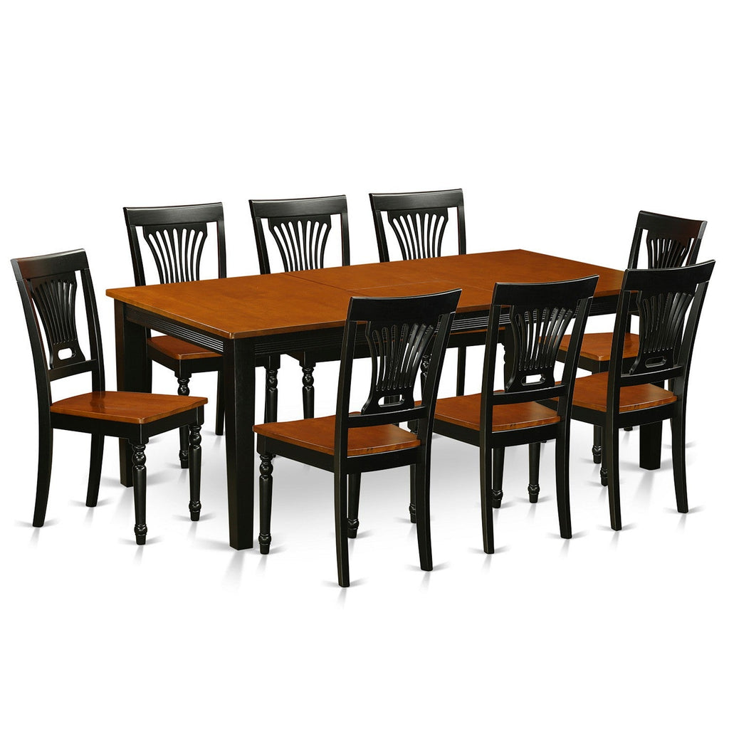East West Furniture QUPL9-BCH-W 9 Piece Dining Table Set Includes a Rectangle Dining Room Table with Butterfly Leaf and 8 Wooden Seat Chairs, 40x78 Inch, Black & Cherry
