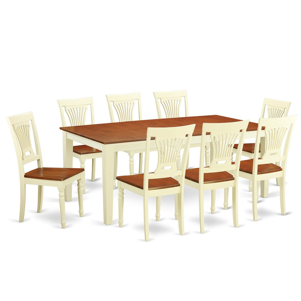 East West Furniture QUPL9-WHI-W 9 Piece Modern Dining Table Set Includes a Rectangle Wooden Table with Butterfly Leaf and 8 Kitchen Dining Chairs, 40x78 Inch, Buttermilk & Cherry