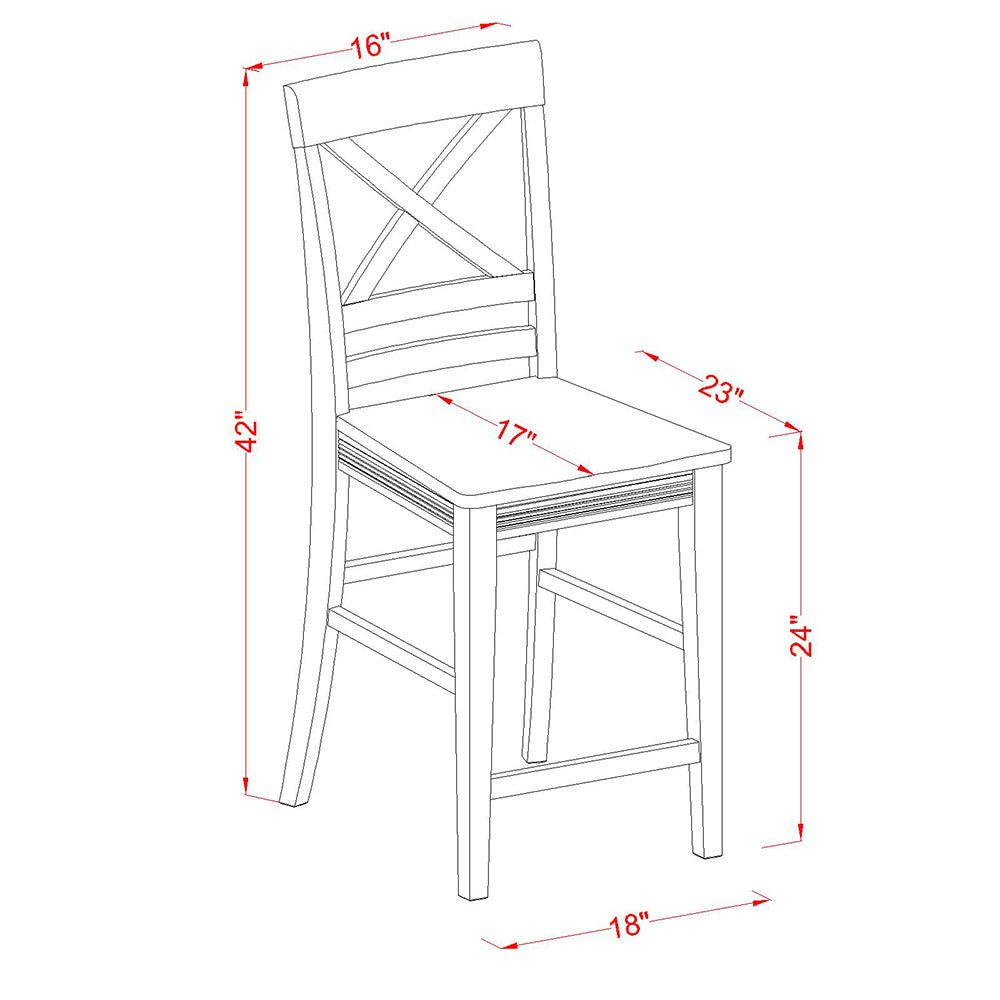 East West Furniture PBQU5-BLK-W 5 Piece Counter Height Pub Set Includes a Square Dining Room Table and 4 Kitchen Chairs, 36x36 Inch, Black & Cherry