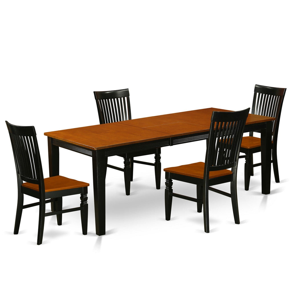East West Furniture QUWE5-BCH-W 5 Piece Dining Table Set for 4 Includes a Rectangle Kitchen Table with Butterfly Leaf and 4 Kitchen Dining Chairs, 40x78 Inch, Black & Cherry