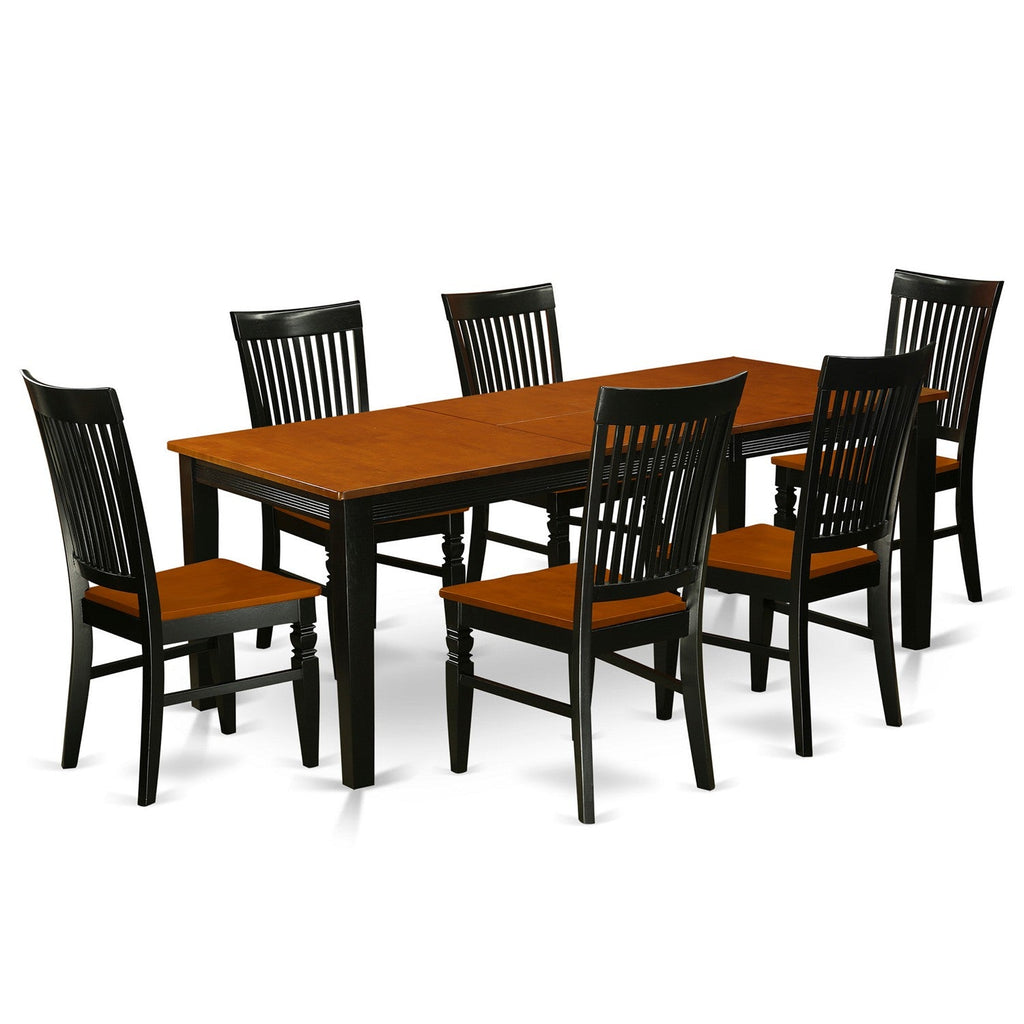 East West Furniture QUWE7-BCH-W 7 Piece Dining Table Set Consist of a Rectangle Dinner Table with Butterfly Leaf and 6 Dining Room Chairs, 40x78 Inch, Black & Cherry