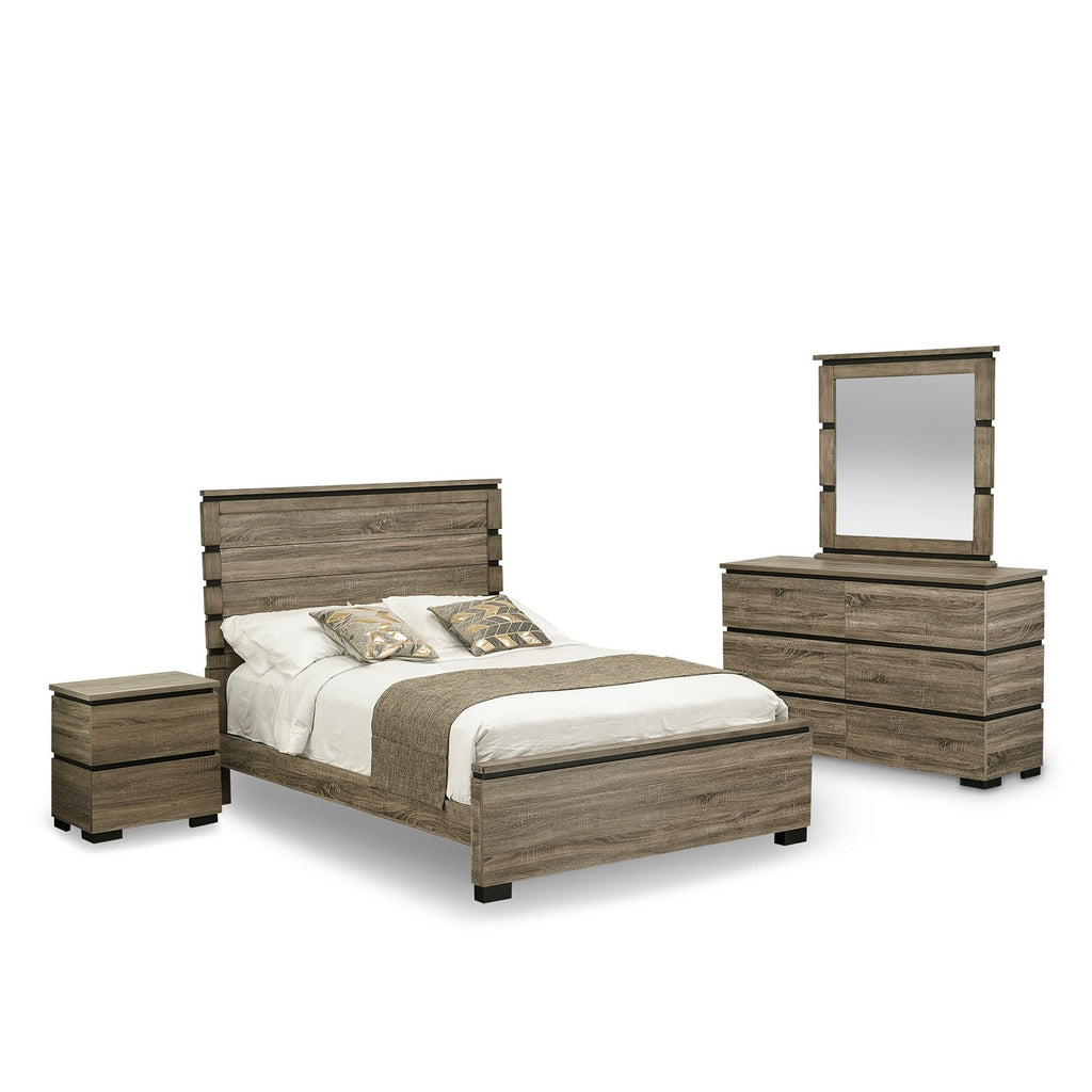 East West Furniture Savona 4 Piece Queen Size Bedroom Set in Antique Gray Finish with Queen Bed,Nightstand ,Dresser, Mirror,