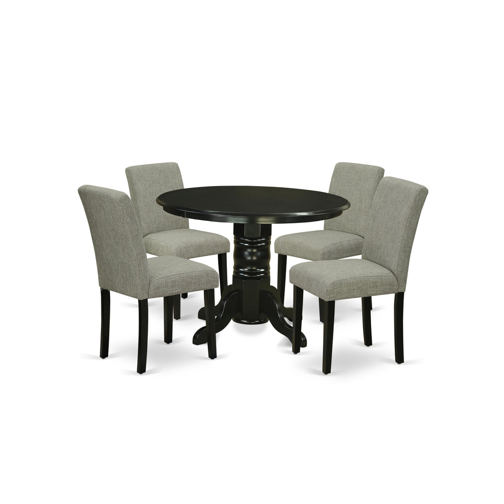East West Furniture SHAB5-BLK-06 5 Piece Modern Dining Table Set Includes a Round Kitchen Table with Pedestal and 4 Shitake Linen Fabric Parsons Dining Chairs, 42x42 Inch, Black