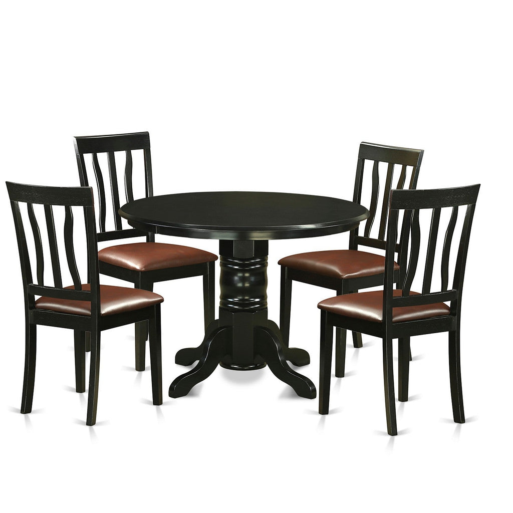 East West Furniture SHAN5-BLK-LC 5 Piece Kitchen Table & Chairs Set Includes a Round Dining Room Table with Pedestal and 4 Faux Leather Upholstered Dining Chairs, 42x42 Inch, Black
