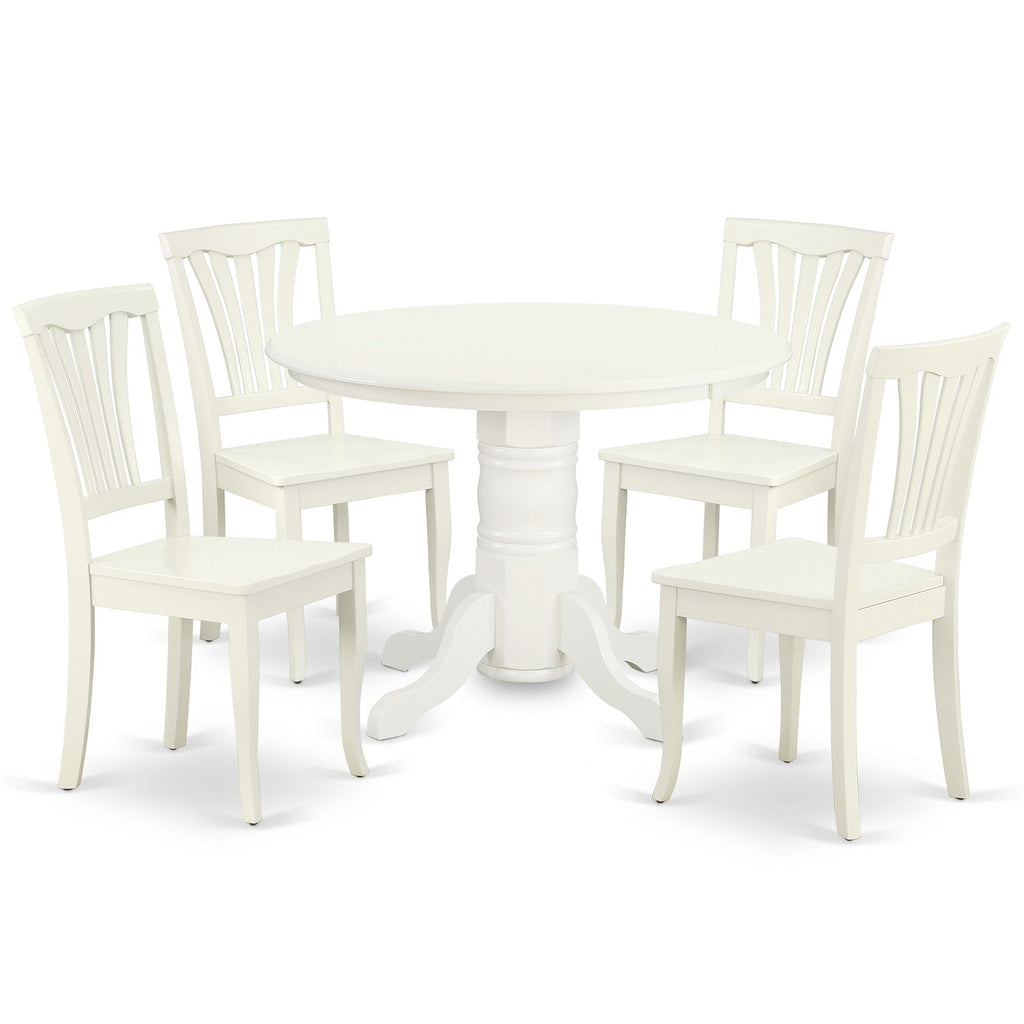 East West Furniture SHAV5-LWH-W 5 Piece Dining Set Includes a Round Kitchen Table with Pedestal and 4 Dining Room Chairs, 42x42 Inch, Linen White