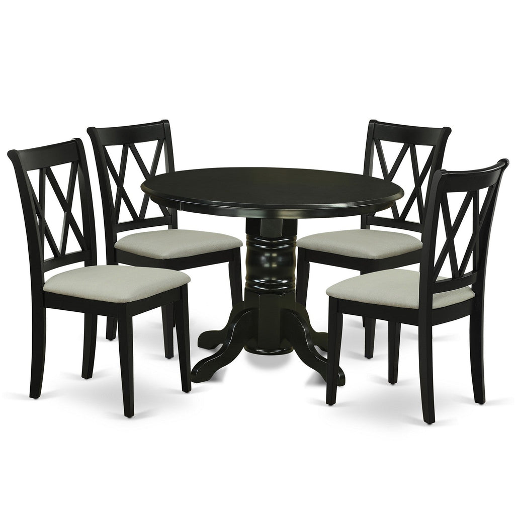 East West Furniture SHCL5-BLK-C 5 Piece Dinette Set for 4 Includes a Round Kitchen Table with Pedestal and 4 Linen Fabric Kitchen Dining Chairs, 42x42 Inch, Black