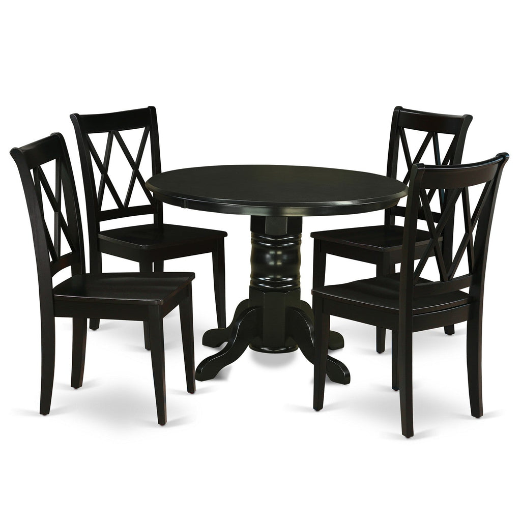 East West Furniture SHCL5-BLK-W 5 Piece Dining Room Table Set Includes a Round Wooden Table with Pedestal and 4 Kitchen Dining Chairs, 42x42 Inch, Black