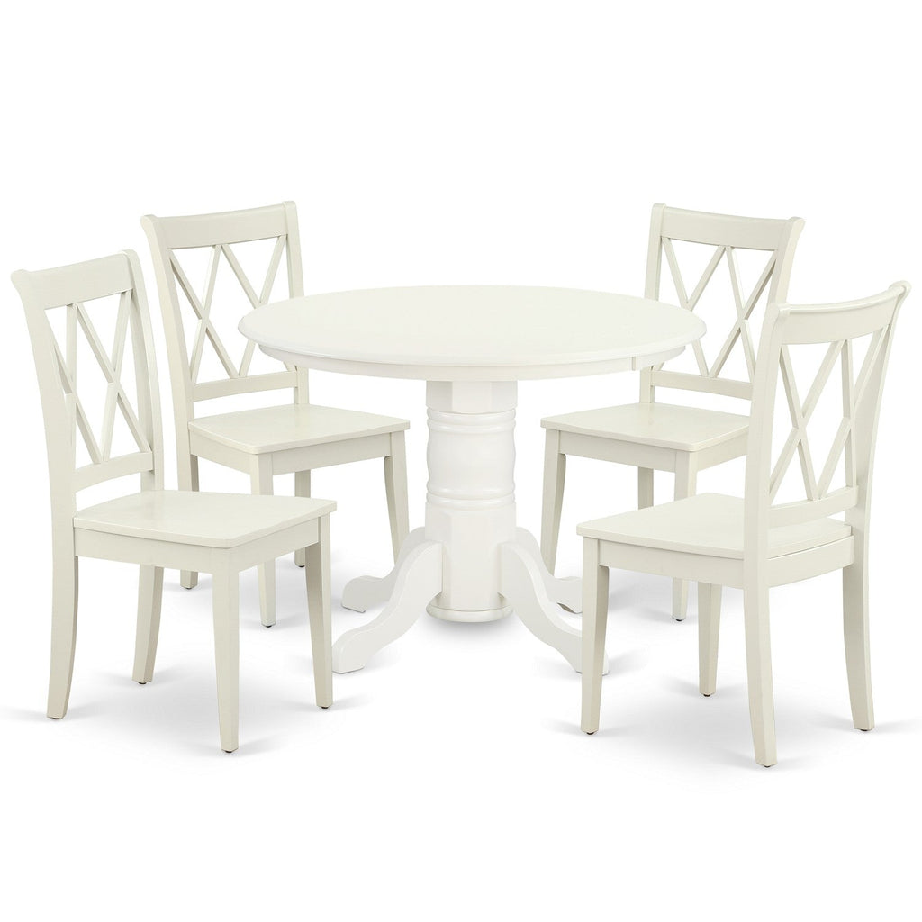 East West Furniture SHCL5-LWH-W 5 Piece Dining Table Set for 4 Includes a Round Kitchen Table with Pedestal and 4 Kitchen Dining Chairs, 42x42 Inch, Linen White