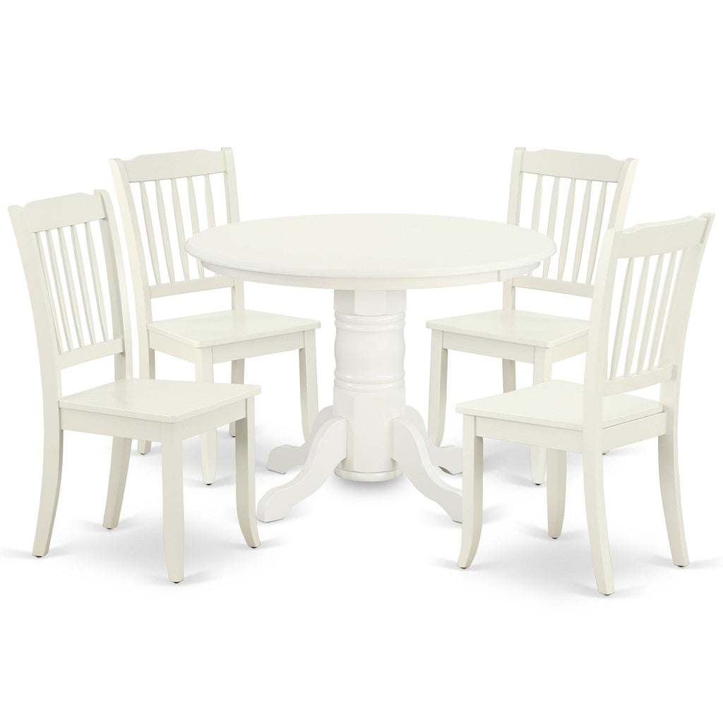 East West Furniture SHDA5-LWH-W 5 Piece Dining Room Table Set Includes a Round Kitchen Table with Pedestal and 4 Dining Chairs, 42x42 Inch, Linen White