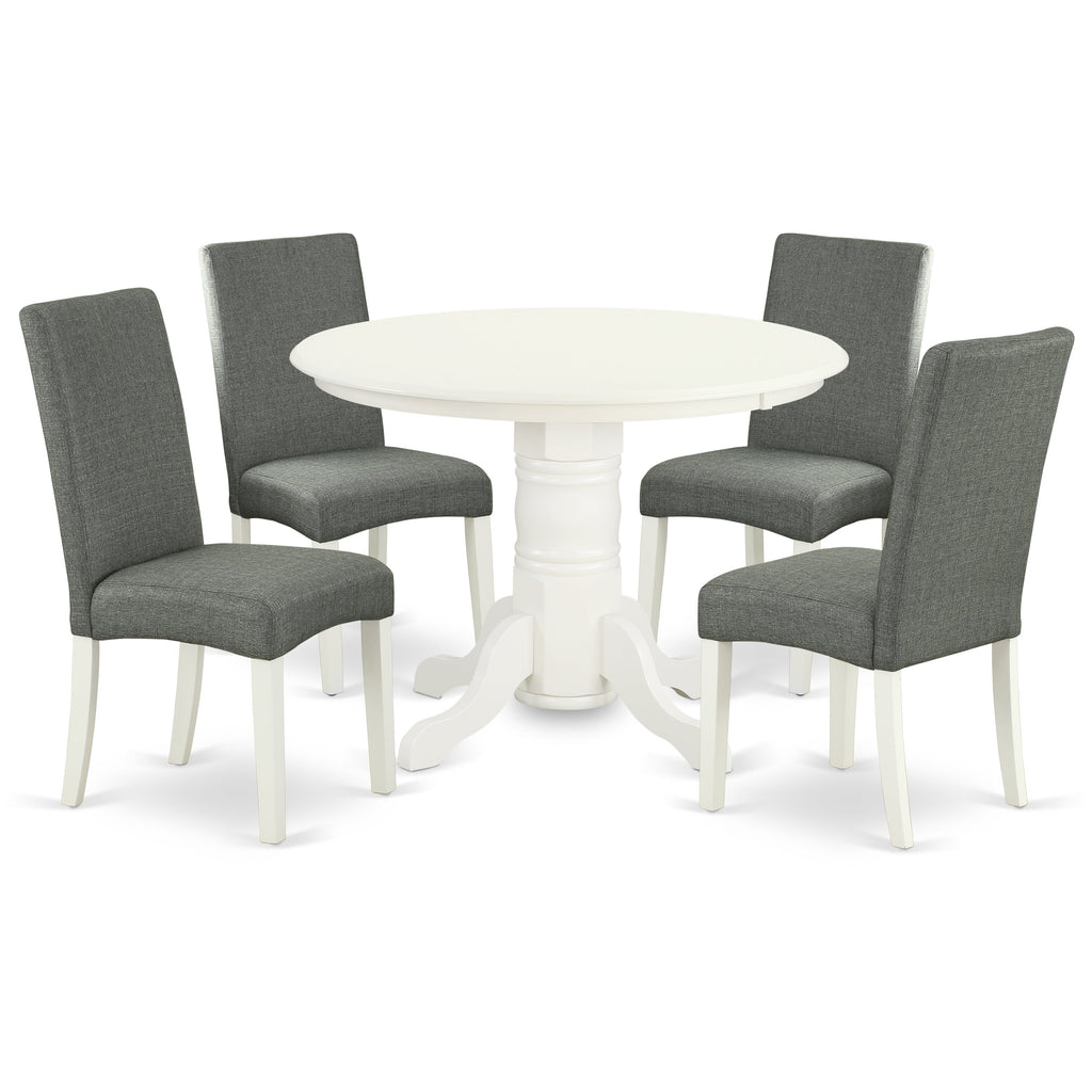 East West Furniture SHDR5-LWH-07 5 Piece Kitchen Table & Chairs Set Includes a Round Dining Room Table with Pedestal and 4 Gray Linen Fabric Parson Dining Chairs, 42x42 Inch, Linen White