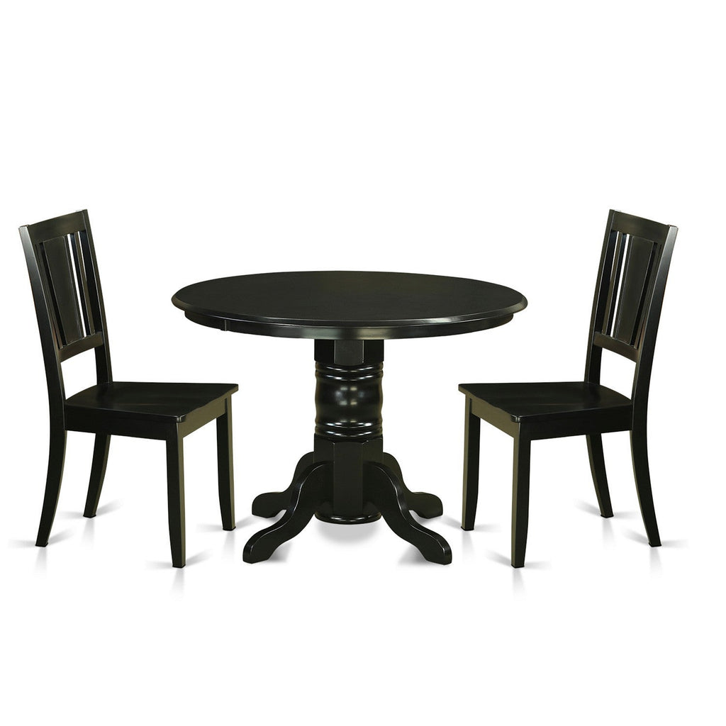 East West Furniture SHDU3-BLK-W 3 Piece Dining Room Table Set Contains a Round Wooden Table with Pedestal and 2 Kitchen Dining Chairs, 42x42 Inch, Black